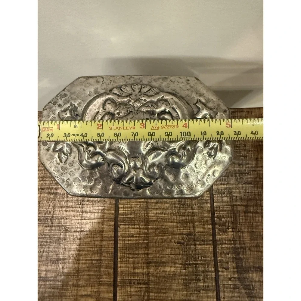 Vintage Victorian Style Metal Jewelry Trinket Box Silver Tone